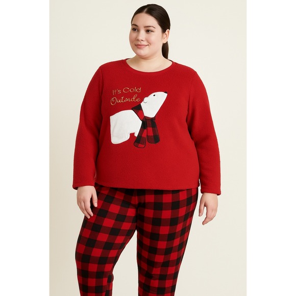 Secret Treasures Pajama Set 2X Red Buffalo Plaid Polar Bear Winter Sleepwear - Picture 1 of 8